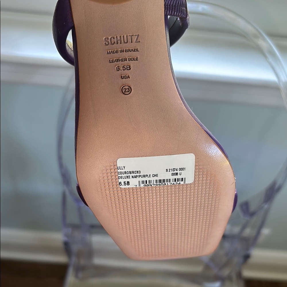 SCHUTZ Purple Block Heel Sandals with Strappy Design - Picture 6 of 6